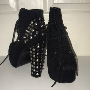 Studded lace up bootie heels